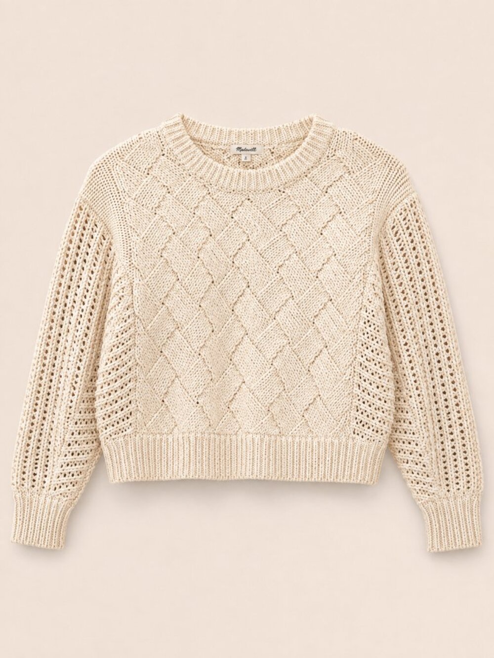 MADEWELL Cream Fisherman Sweater XS Cable Knit Aran Crewneck Cozy